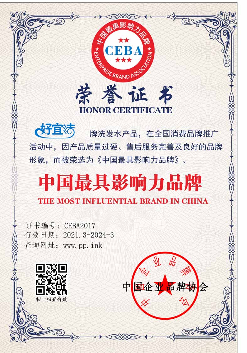 中国最具影响力品牌证书样板(图1)