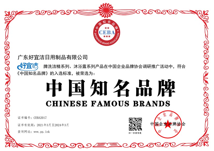 中国知名品牌证书样板(图1)
